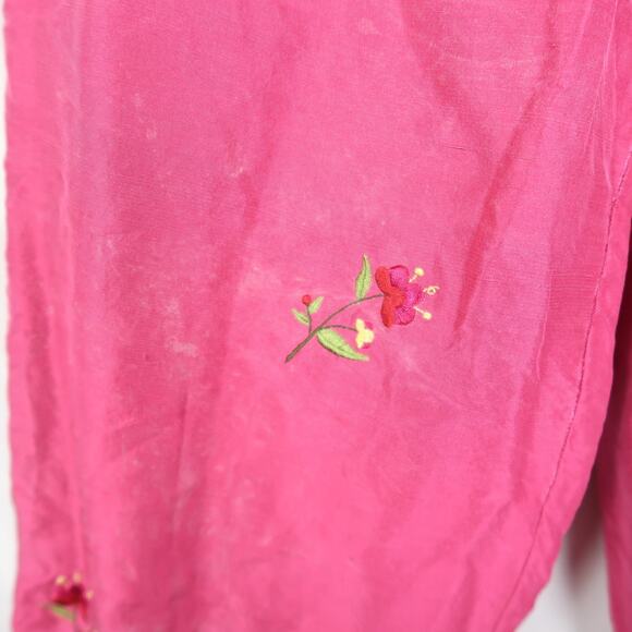 Vintage 90s INC Pink Silk Floral Embroidered Straight Leg Pants 12 - Picture 4 of 5